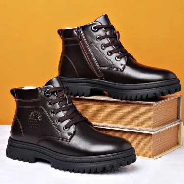 Winter New Genuine Leather Men's Boots Natural Fur Warm Ankle Boots Working Men Footwear Waterproof Snow Boots Rubber 3