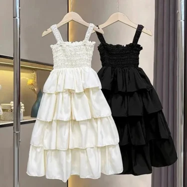 Girls Summer Dress Children Layers Slip Long Gown Kids Birthday Party Vestidos Clothes New Teenager Casual Sling Clothing 1