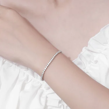 KNOBSPIN 2mm Moissanite Tennis Bracelet 925 Sterling Silver Plated White Gold Bracelet for Women Man Sparkling Party Jewelry 6