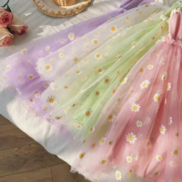 Girls Casual Dresses Little Daisy Flower Mesh Dress for Girls Summer Camisole Pompadour Dress Girls Clothes for2 To 7 Years 6
