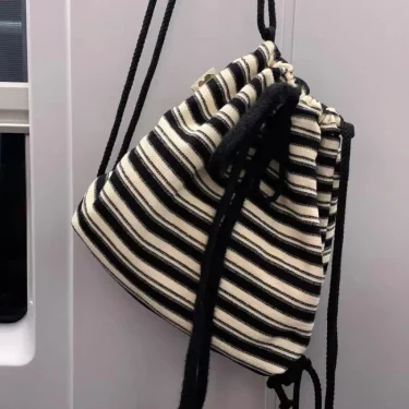 Maillard Idle Sle Stripe Fashion Canvas Backpack 2025 Spring and Summer New Knitted Schoolbag Large Capacity Backpack 6