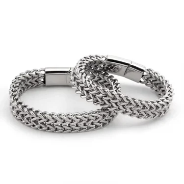 Stainless Steel Braided Double Row Metal Bracelet Suitable for Men and Girls Personalized Hip Hop Rock Party Punk Jewelry 4