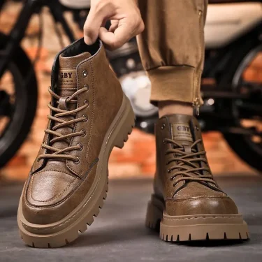 Men's High Quality Hiking Boots Autumn Retro British Style Genuine Leather Boots Outdoor Trend Men's Platform Motorcycle Boots 3