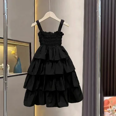 Girls Summer Dress Children Layers Slip Long Gown Kids Birthday Party Vestidos Clothes New Teenager Casual Sling Clothing 2
