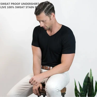 WESPROJECT Men Lancin Modal Sweatproof Anti T Shirt Against Underarm Sweat Proof Slim Fit V Neck T-Shirt 5