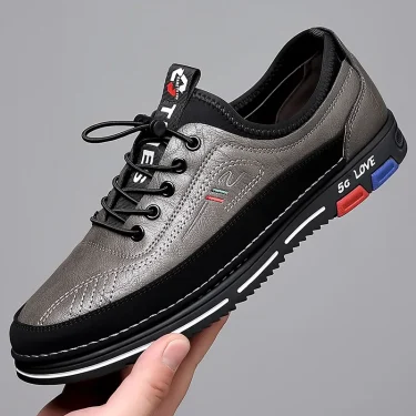 Genuine Leather Man Shoes Elastic Band Men's Sneakers Concise Soft Soled Men Casual Shoes Light Running Sneaker Tenis Shoes 50 3