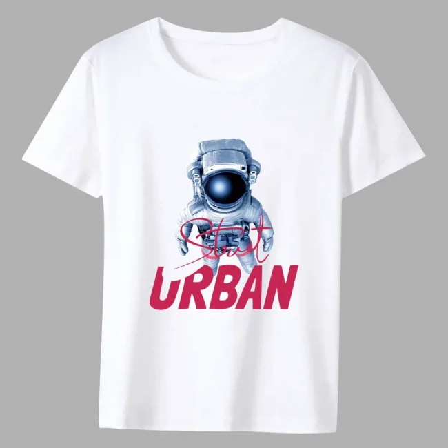 Men's T-shirt New Hot Sale Cartoon Astronaut Pattern Print Series Tee Shirt Summer Casual White Classic Male Short-sleeved Tops 4