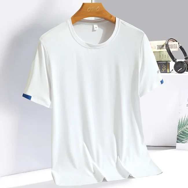 Men's Summer Ice Silk T-shirt Sweatshirt Round Neck Simple Running Fitness Suit Thin Breathable Quick Drying T 3