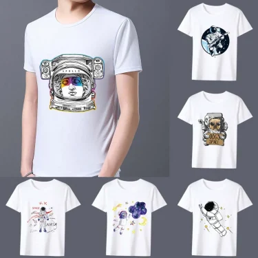 Men's T-shirt New Hot Sale Cartoon Astronaut Pattern Print Series Tee Shirt Summer Casual White Classic Male Short-sleeved Tops 1