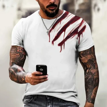 Men's T-shirt Trendy New Design Black And White Color Art 3D Printed Oversized Round Neck Tops Loose Casual Simple Style T Shirt 3