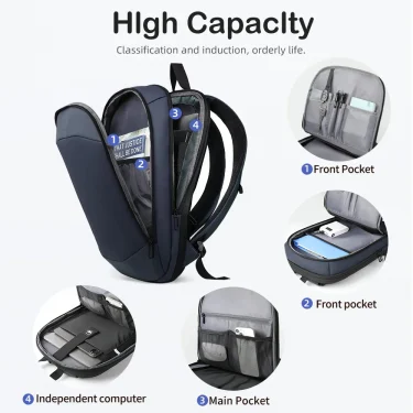 HcanKcan Business Backpack Men Expandable Travel Backpack Slim Casual 15.6 Inch Laptop Bag Waterproof Daily Work School Backpack 6