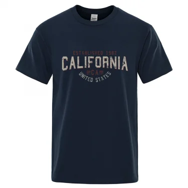 Established 1982 California United States T-Shirt Men Oversized Cotton Summer Tshirt Breathable Loose O-Neck Shirts Hip Hop Tees 1