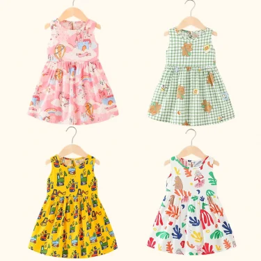 Girl Dress Cotton Summer Kids Clothes Girls Children Flower Dresses Sleeveless Princess Party Outfit Children's Clothing 1