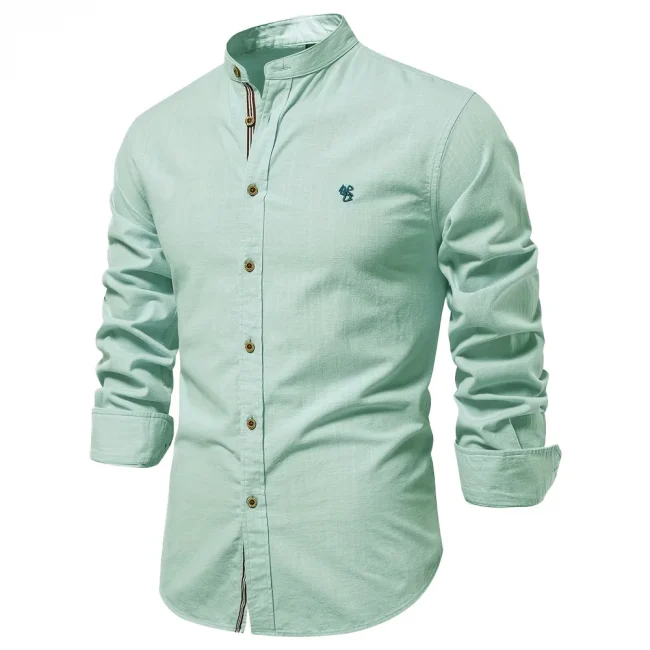2025 New 100% Cotton Linen Shirt Men Embroidery Brand Shirts Tops High Quality Long Sleeve Button Down Casual Blouses 5