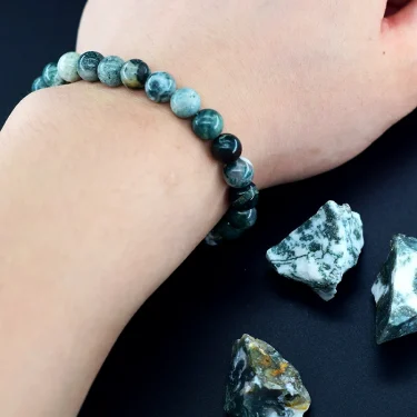 Genuine Tree Patterned Agates Beads Bracelet Woman Real Natural Moss Agates Bracelets Man Energy Stones for Healing Fengshui 5