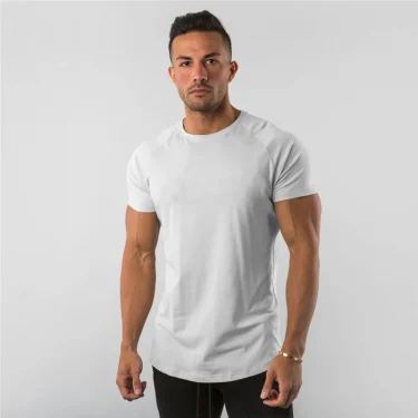 Summer Solid Cotton Short Sleeve T-Shirt Men Gym Clothing Fashion Plain Tight Tops Tees Sports Bodybuilding Fitness T shirt Men 6