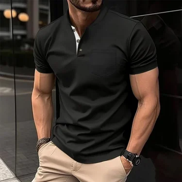 Men's Fashion Summer New High Quality POLO T-shirt Sports Outdoor Casual Breathable lapel Short Sleeve Office Comfort T-Shirt 2