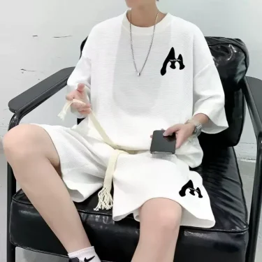 simple Short sleeved Shorts Set M XXXL 5XL Men T Shirts Summer Cotton T-Shirts Breathable Loose Clothes Hip Hop Street Tees 1