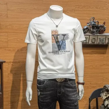 Spring Men's Cotton T-shirt Sportswear Korean Harajuku High Street Short Sleeved Top High Quality O Neck Printed Tee Men Clothes 5