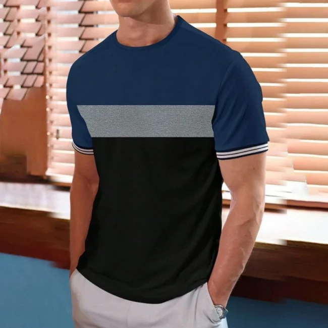 Simple Fashion Stripe T Shirts For Men Summer Casual Short Sleeve 3D Printed T-shirt Loose Crew Neck Breathable Pullovers Tops 5