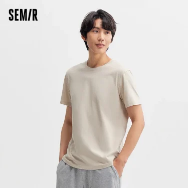 Semir 2024 Short-Sleeved T-Shirt Men Spring New Pure Cotton Bottoming Shirt Simple Commuting Casual Top Solid Color Round Neck 1