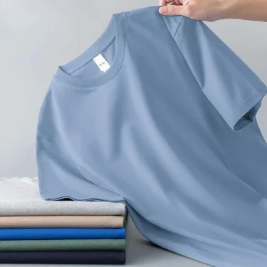 100% Pure Cotton Round Neck Short Sleeved T-shirt for Men and Women's New Summer Versatile Loose Solid Color Men's T-shirt 6