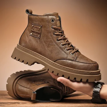 Men's High Quality Hiking Boots Autumn Retro British Style Genuine Leather Boots Outdoor Trend Men's Platform Motorcycle Boots 1