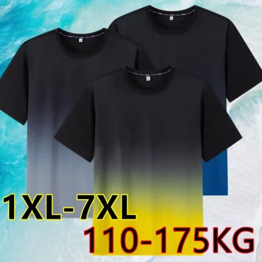 Men's Gradient T-shirt Plus Size 7XL 110-175KG Loose Short Sleeve Tees Men Fashion Round Collar Leisure Oversized Tops 1
