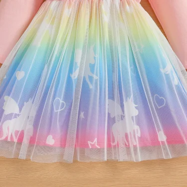 2025 New Princess Dress Unicorn Girls Dress Spring Kids Clothes Birthday Party Dress Long-sleeved for Children Rainbow 2-8Y 5