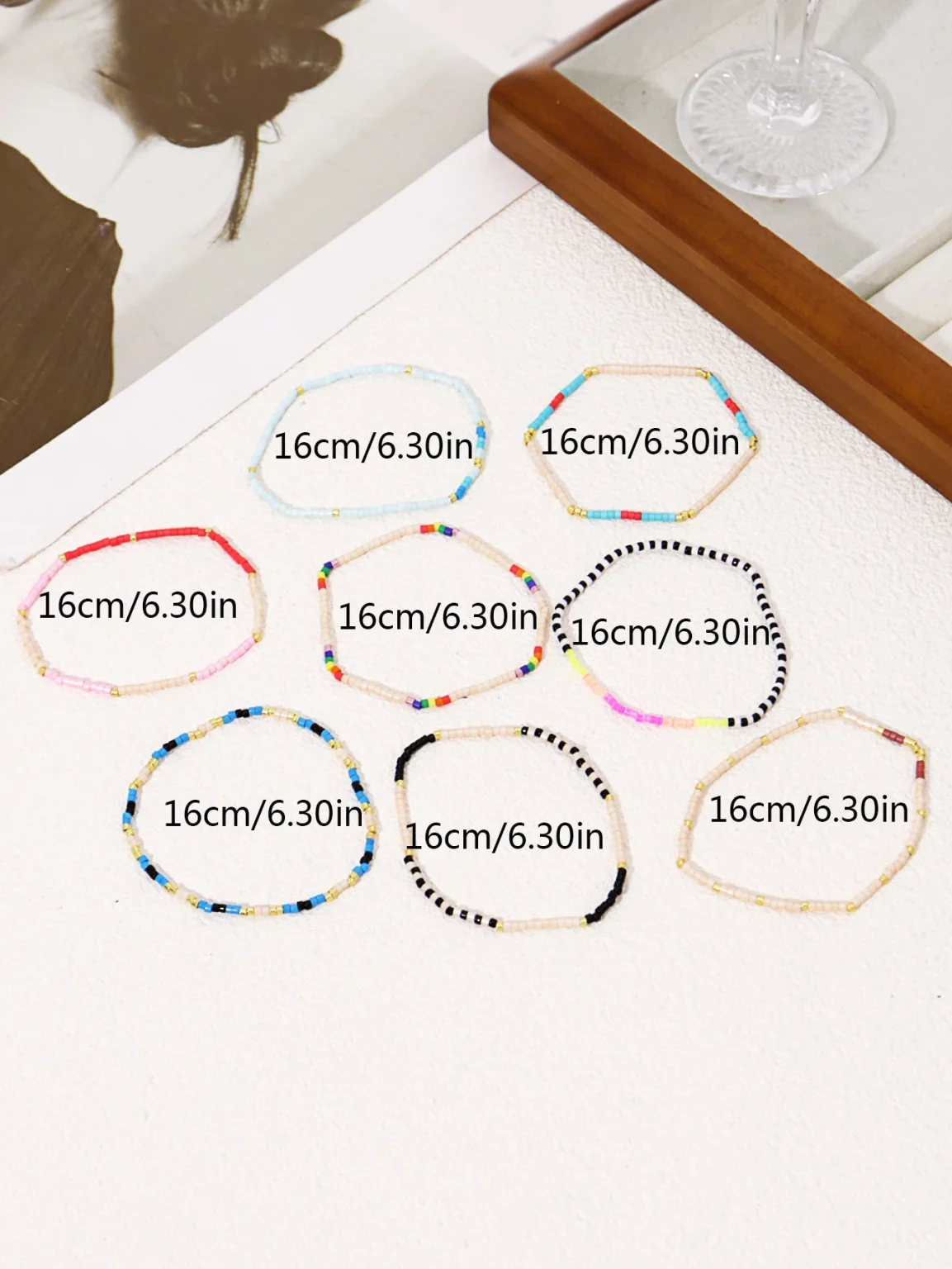 Stretch Bracelet Set Bohemia Gold Color Glassbeads Elastic Handmade Girls Vacation Jewelry 2