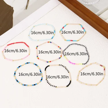 Stretch Bracelet Set Bohemia Gold Color Glassbeads Elastic Handmade Girls Vacation Jewelry 2