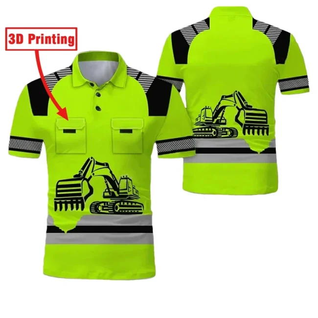 Fake Project Work Uniforms Excavator 3D Print Cosplay Oversized Men's Polo Shirt Short Sleeve Top Tee Breathable Uniform Clothes 6