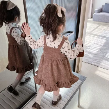 Girls Casual Dresses Cute Cherry Bear Suspenders Dress Kids Clothes for 2 To 6 Years Girls Clothes Princess Dress 2
