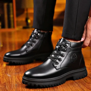 Winter New Genuine Leather Men's Boots Natural Fur Warm Ankle Boots Working Men Footwear Waterproof Snow Boots Rubber 5
