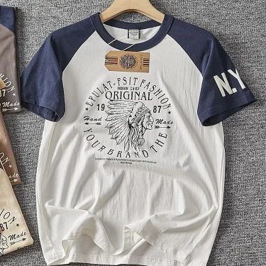 Summer New American Retro Short-sleeved O-neck Letter Printed T-shirt Men's Fashion Simple 100% Cotton Washed Casual Sport Tops 6