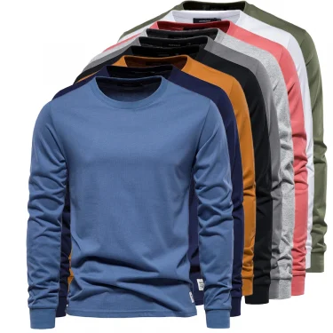 Men‘s T-shirts 100% Cotton Long Sleeve Casual Tops Solid Color High Quality Backing T-Shirt Spring Autumn Classic Men Clothing 1