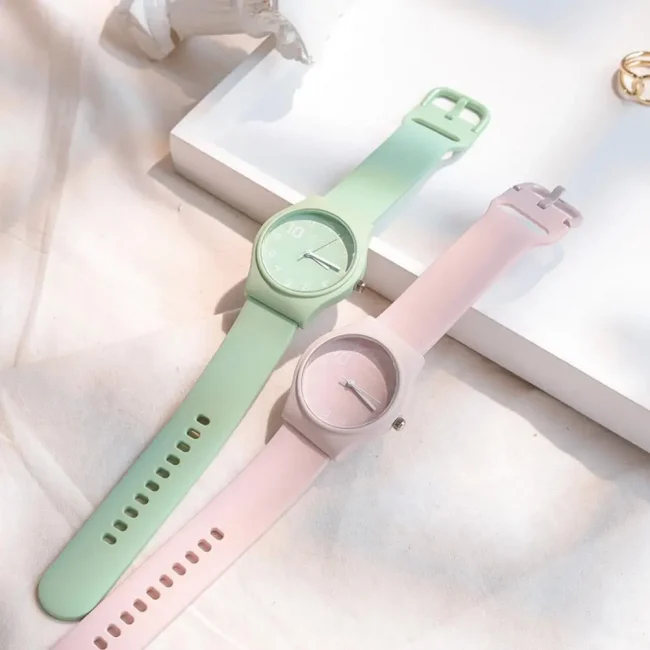 Candy Colors Student Watch INS Korean Fashion Trendy Ladies PU Leather Strap Wristwatch Simple Versatile Clock 4