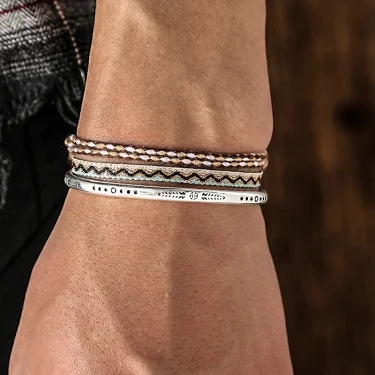Fashion Handmade Cotton Rope Sport Set Bracelets for Women Men Retro 925 Tibetan Silver C-Bangle Multilayered Jewelry Gift 1