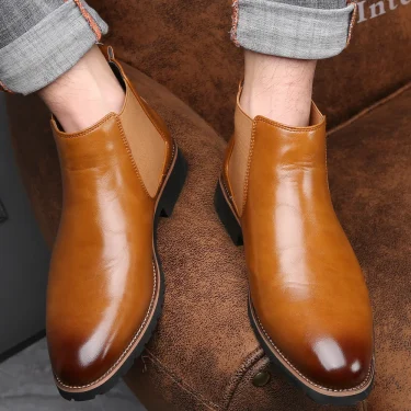 Men Classic Retro Leather Chelsea Boots for Man Fashion Ankle Mens Casual British Style Short Boot High-Top Shoes 3