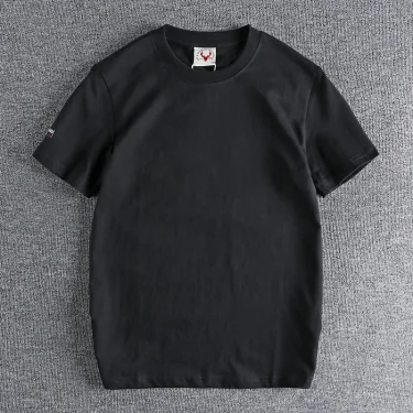 Summer New American Retro Short-sleeved O-neck Solid Color T-shirt Men's Fashion Simple 100% Cotton Washed Casual Sport Tops 1