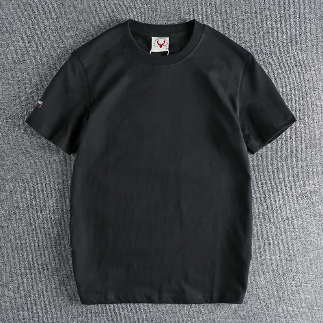 Summer New American Retro Short-sleeved O-neck Solid Color T-shirt Men's Fashion Simple 100% Cotton Washed Casual Sport Tops 1