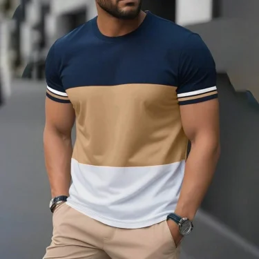 Simple Fashion Stripe T Shirts For Men Summer Casual Short Sleeve 3D Printed T-shirt Loose Crew Neck Breathable Pullovers Tops 4