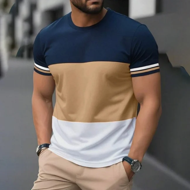 Simple Fashion Stripe T Shirts For Men Summer Casual Short Sleeve 3D Printed T-shirt Loose Crew Neck Breathable Pullovers Tops 4