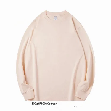 Spring Autumn 300g Heavy-duty Pure Cotton Long Sleeved T-shirt FLoose White Top Thick Base Layer Underneath for Men and Women 5