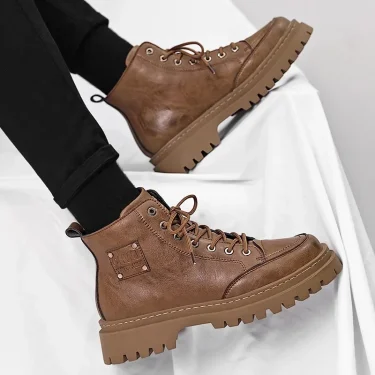 Men's High Quality Hiking Boots Autumn Retro British Style Genuine Leather Boots Outdoor Trend Men's Platform Motorcycle Boots 5