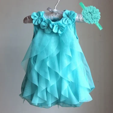 Kids Toddler Baby Girl Dress Summer Chiffon Evening Birthday Party Dresses for Girls Clothes & Headband 1