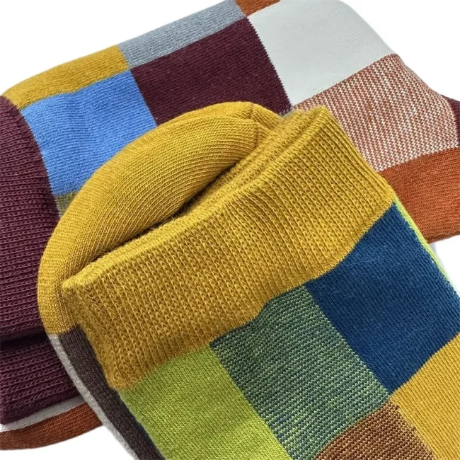 5Pairs/Combed Cotton Men's Socks Spring and Autumn Compression Socks Fashion Colorful Square Happy Dress Socks Men Size EU39-45 4