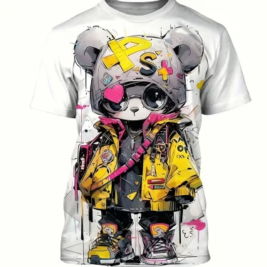 3D Bear Print Men's Clothing Summer Man Clothes O-Neck Men's Short Sleeve T-shirt Loose T-shirt Tops Men's Shirts Funny T shirts 3