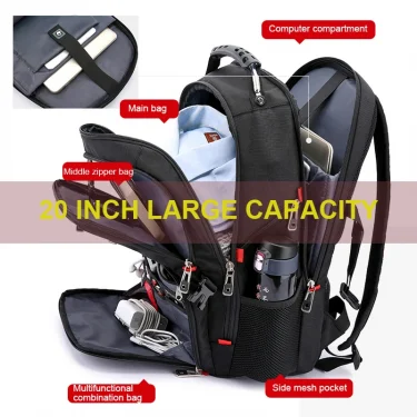 Waterproof 20 Inch Laptop Backpacks USB Charging School Bag Anti-theft Men Backpack Travel Backpack Male Mochila High Capacity 1