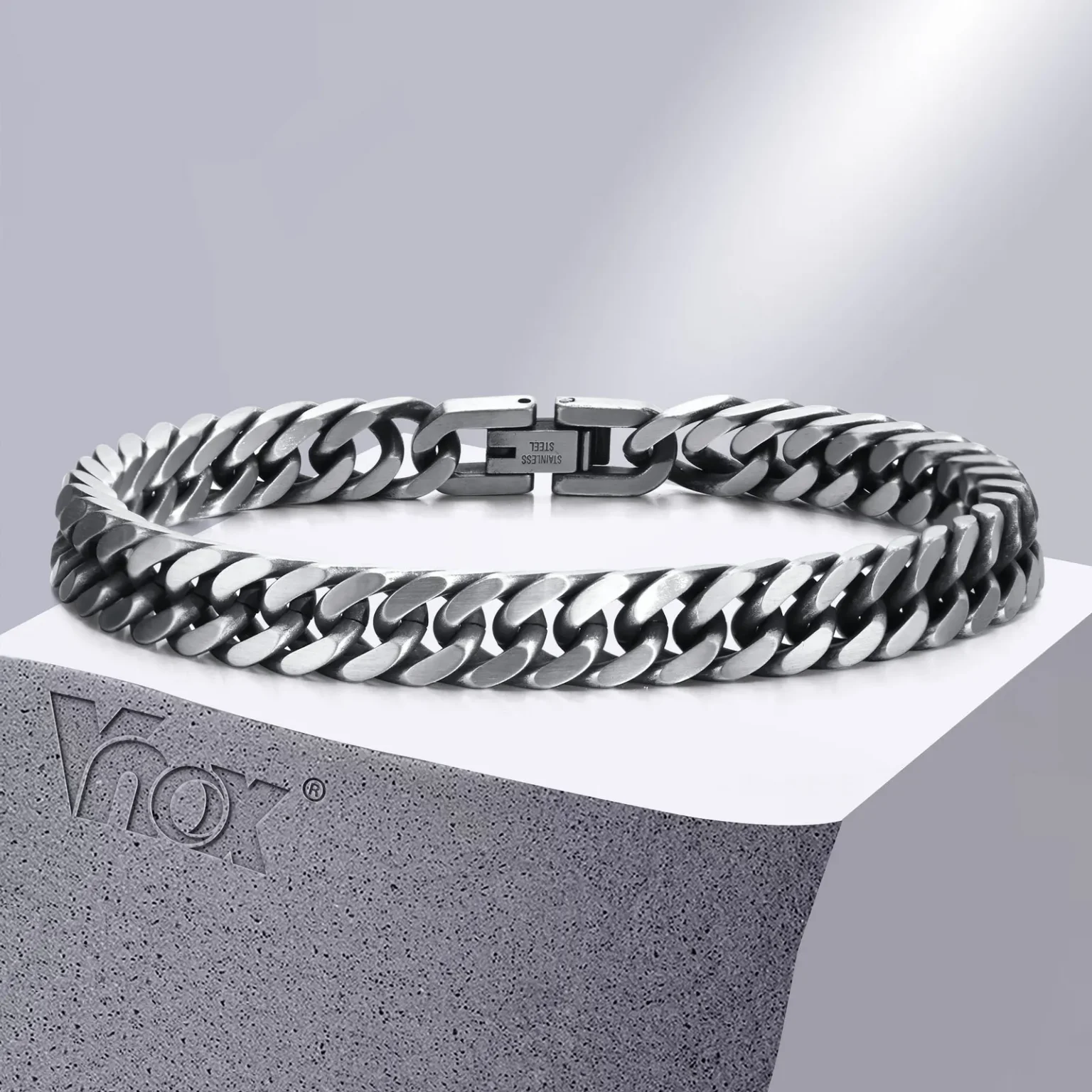 Vnox Chunky Retro Cuban Chain Bracelets for Men, Vintage Antique Stainless Steel Curb Dome Link Wristband, Cool Outfit Jewelry 1